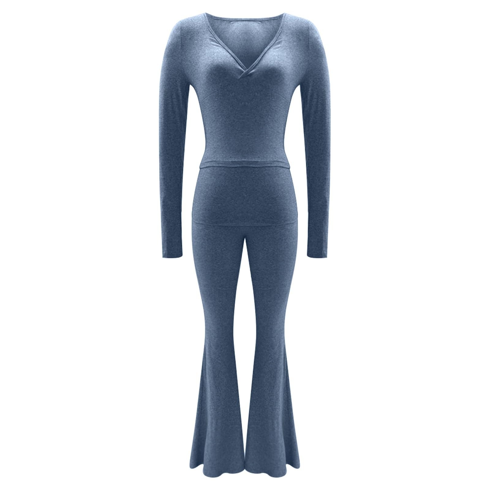 thumbnail image 4 of Conjunto de entrenamiento de 2 piezas para mujer: top corto de manga larga y pantalones de yoga con vuelta, conjunto de fitness a juego, 4 of 5